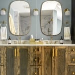 Crystal Springs vanity with dual mirrors and custom cabinet, layout, and lighting