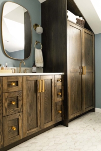 New walnut vanity and bathroom storage