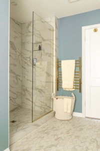 marbled tile and geometric floor tile
